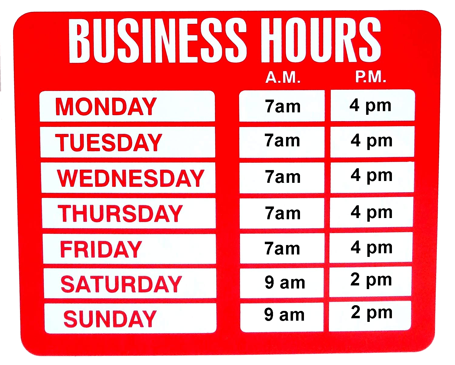 Store Hours Schedule